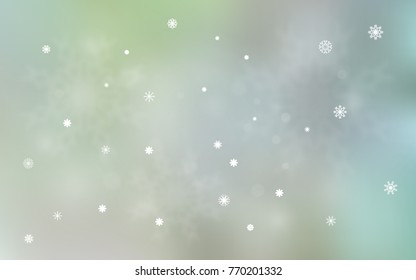 Light Green vector cover with beautiful snowflakes. Shining colored illustration with snow in christmas style. The pattern can be used for year new  websites.