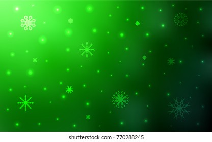 Light Green vector cover with beautiful snowflakes. Glitter abstract illustration with crystals of ice. The pattern can be used for new year ad, booklets.