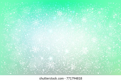 Light Green vector cover with beautiful snowflakes. Decorative shining illustration with snow on abstract template. The pattern can be used for new year ad, booklets.