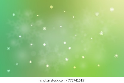 Light Green vector cover with beautiful snowflakes. Blurred decorative design in xmas style with snow. The pattern can be used for new year ad, booklets.