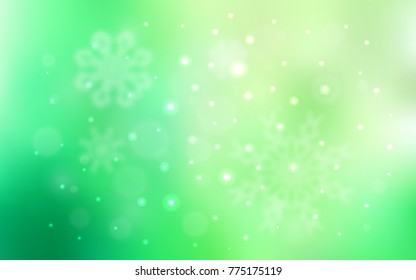 Light Green vector cover with beautiful snowflakes. Decorative shining illustration with snow on abstract template. New year design for your business advert.