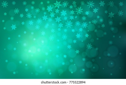Light Green vector cover with beautiful snowflakes. Decorative shining illustration with snow on abstract template. The pattern can be used for new year ad, booklets.