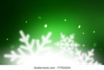 Light Green vector cover with beautiful snowflakes. Decorative shining illustration with snow on abstract template. The template can be used as a new year background.