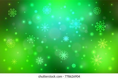 Light Green vector cover with beautiful snowflakes. Glitter abstract illustration with crystals of ice. The pattern can be used for year new  websites.