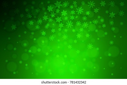 Light Green vector cover with beautiful snowflakes. Glitter abstract illustration with crystals of ice. New year design for your ad, poster, banner.