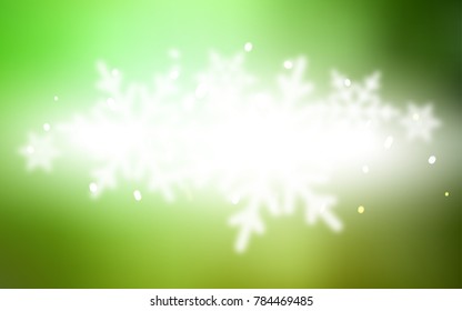 Light Green vector cover with beautiful snowflakes. Decorative shining illustration with snow on abstract template. The pattern can be used for year new  websites.