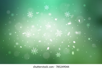 Light Green vector cover with beautiful snowflakes. Decorative shining illustration with snow on abstract template. The template can be used as a new year background.