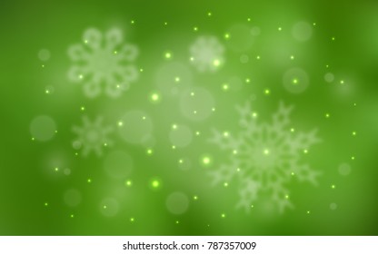 Light Green vector cover with beautiful snowflakes. Blurred decorative design in xmas style with snow. The template can be used as a new year background.