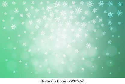 Light Green vector cover with beautiful snowflakes. Decorative shining illustration with snow on abstract template. The pattern can be used for new year leaflets.