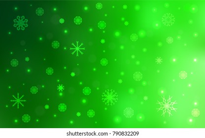 Light Green vector cover with beautiful snowflakes. Shining colored illustration with snow in christmas style. The template can be used as a new year background.