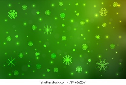 Light Green vector cover with beautiful snowflakes. Blurred decorative design in xmas style with snow. New year design for your business advert.