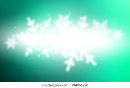 Light Green vector cover with beautiful snowflakes. Snow on blurred abstract background with gradient. New year design for your business advert.