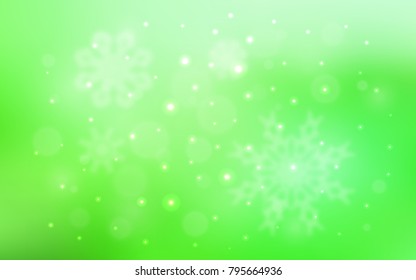 Light Green vector cover with beautiful snowflakes. Snow on blurred abstract background with gradient. The pattern can be used for new year leaflets.