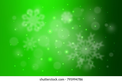 Light Green vector cover with beautiful snowflakes. Blurred decorative design in xmas style with snow. New year design for your ad, poster, banner.