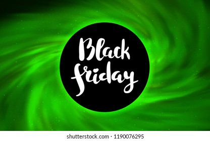 Light Green vector cover with a black hole, nebula. Colorful black hole with shining night sky stars. Pattern for posters, banners of sales.