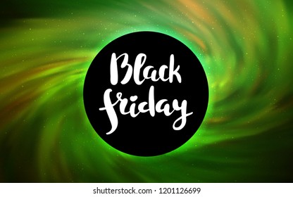 Light Green vector cover with a black hole, nebula. Illustration with colorful milky way stars and a black hole. Black Friday design for ads, commercials.