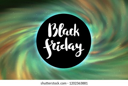 Light Green vector cover with a black hole, nebula. Colorful illustration of a black hole on a starry backdrop. Template for Black Friday sales.