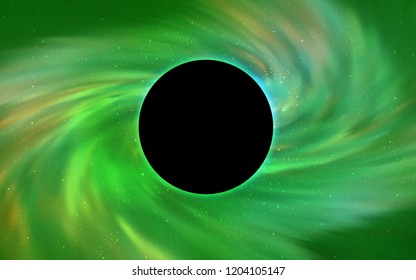 Light Green vector cover with a black hole, nebula. Colorful illustration of a black hole on a starry backdrop. Backdrop for super sales on Black Friday.