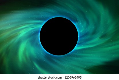 Light Green vector cover with a black hole, nebula. Illustration with colorful milky way stars and a black hole. Pattern for posters, banners of sales.