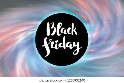 Light Green vector cover with a black hole, nebula. Colorful black hole with shining night sky stars. Backdrop for ads, leaflets of Black Friday.