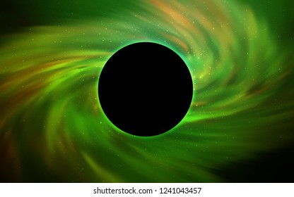 Light Green vector cover with a black hole, nebula. Illustration with colorful milky way stars and a black hole. Pattern for posters, banners of sales.