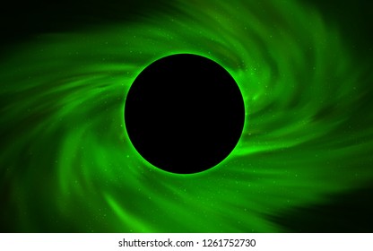 Light Green vector cover with a black hole, nebula. Illustration with colorful milky way stars and a black hole. Template for Black Friday sales.