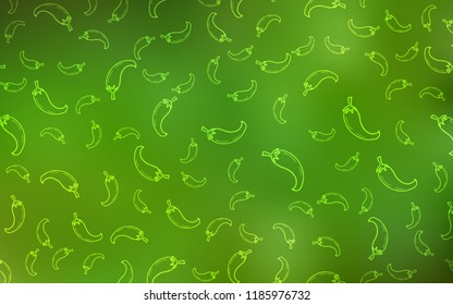 Light Green vector cover with chili peppers. Decorative shining illustration with peppers on abstract template. Pattern for menu of cafes, bars, restaurants.