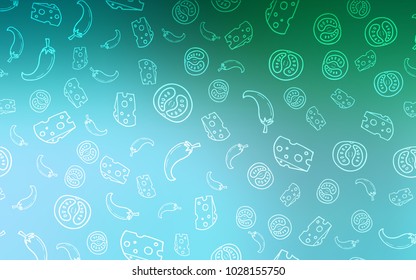 Light Green vector cover with cuisine gourmet. Glitter abstract sketch with gourmet food. Doodle design for your business advert of cafes.