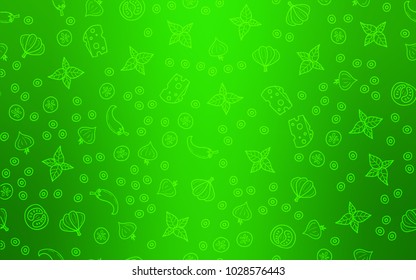 Light Green vector cover with cuisine gourmet. Beautiful colored illustration with food in doodle style. Design for ad, poster, banner of cafes or restaurants.