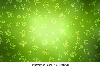 Light Green vector cover with cuisine gourmet. Fast Food on blurred abstract background with colorful gradient. Design for ad, poster, banner of cafes or restaurants.