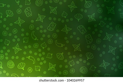 Light Green vector cover with cuisine gourmet. Decorative shining illustration with food on abstract template. Template for meal cooking in kitchen.
