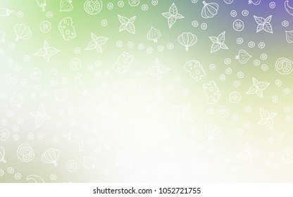 Light Green vector cover with cuisine gourmet. Glitter abstract sketch with gourmet food. Template for meal cooking in kitchen.