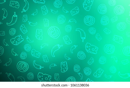 Light Green vector cover with cuisine gourmet. Decorative shining illustration with food on abstract template. Template for meal cooking in kitchen.