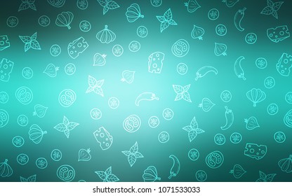 Light Green vector cover with cuisine gourmet. Illustration with set of fresh food in doodle style. Doodle design for your business advert of cafes.