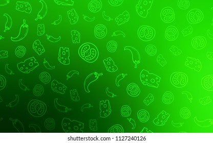 Light Green vector cover with cuisine gourmet. Beautiful colored illustration with food in doodle style. Pattern for ads of breakfast, lunch, dinner.