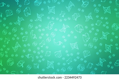 Light Green vector cover with cuisine gourmet. Fast Food on blurred abstract background with colorful gradient. Template for meal cooking in kitchen.