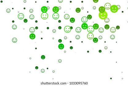 Light Green vector cover with cute smiles. Glitter abstract sketch with smiley, icons. Pattern for carnival, festival fun leaflets.