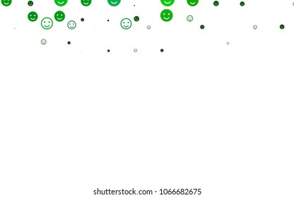 Light Green vector cover with cute smiles. Glitter abstract sketch with smiley, icons. Pattern for carnival, festival fun leaflets.