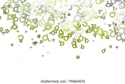 Light Green vector cover with english symbols. Abstract illustration with colored latin alphabet. Best design for your ad, poster, banner of college.