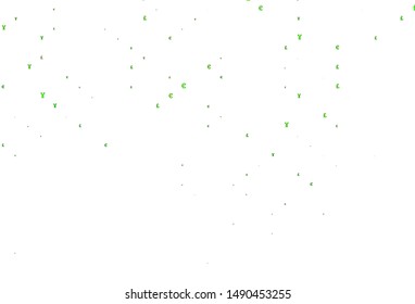 Light Green vector cover with EUR, JPY, GBP signs. Shining colored illustration with EUR, JPY, GBP signs. The pattern can be used for financial, investment websites.