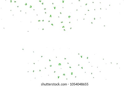 Light Green vector cover with Euro, Dollar, Yen signs. Blurred design in with symbols of EUR, USD, JPY. Best design for your ad, poster, banner of money.