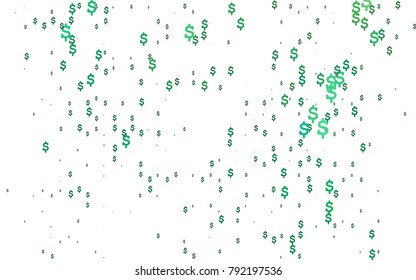 Light Green vector cover with financial symbols. Abstract illustration with colored financial, cash symbols. Best design for your ad, poster, banner of USD money.