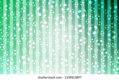 Light Green vector cover with football symbols. Colorful gradient with signs of soccer tournament. Pattern for ads of football championship 2018.