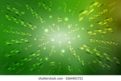 Light Green vector cover with happy holiday ribbons. Blurred decorative design in anniversary style with confetti. The template can be used as a background for postcards.