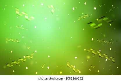 Light Green vector cover with happy holiday ribbons. Confetti on blurred abstract background with colorful gradient. The pattern can be used for carnival, festival leaflets.