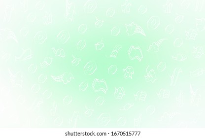 Light Green vector cover with set of confections. Confections on blurred abstract background with colorful gradient. Design for ad, poster, banner of cafes or restaurants.