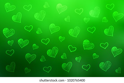 Light Green vector cover with Shining hearts. Decorative shining illustration with hearts on abstract template. Template for Valentine's greeting postcards.