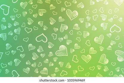Light Green vector cover with Shining hearts. Glitter abstract illustration with colorful hearts in romantic style. Pattern can be used for valentine's ad, booklets.