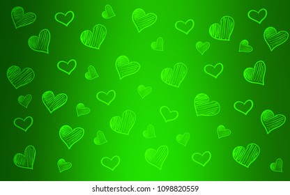 Light Green vector cover with Shining hearts. Decorative shining illustration with hearts on abstract template. Pattern for marriage gifts, congratulations.