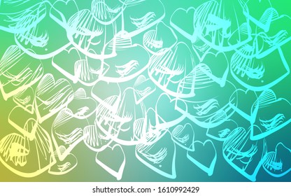Light Green vector cover with Shining hearts. Beautiful colored illustration with hearts in celebration style. Template for Valentine's greeting postcards.